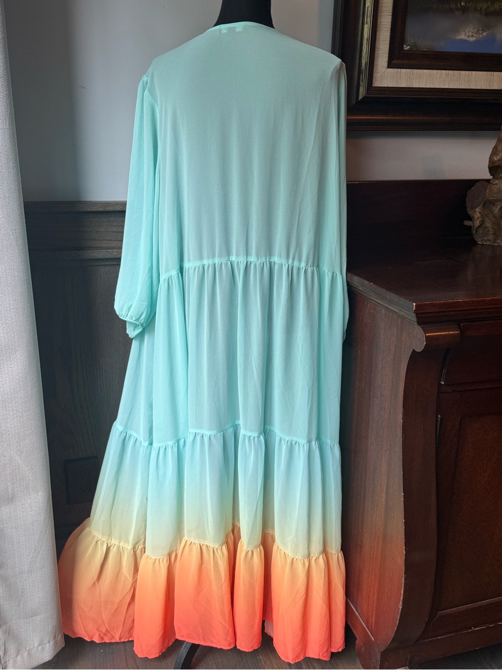 Torrid Light Aqua to Coral Ombre rainbow Maxi Kimono 5X - Picture 4 of 6